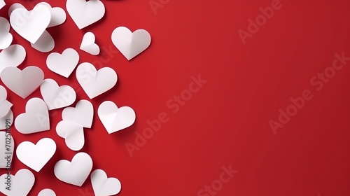 White Hearts Of Paper On Red Textured Background For Happy San Valentine Day. Happy Mother's Day : Generative AI