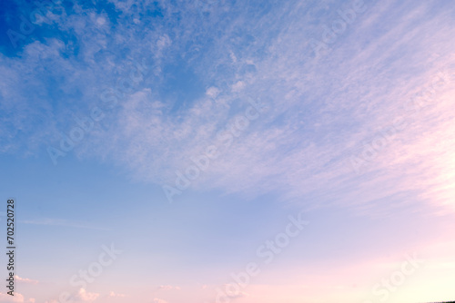 Blue sky with some clouds. View over the clouds light background. 