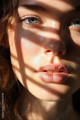 Portrait of a young woman with sunlight on her face © duyina1990