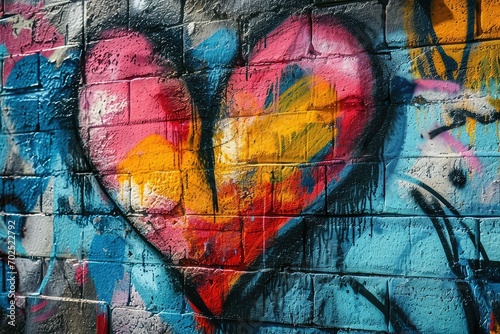 A vibrant graffiti heart spray-painted on an urban wall, a modern and expressive backdrop for bold declarations of love copy-space photo