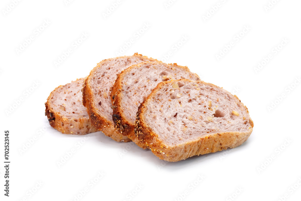 Gluten free rye bread isolated on white background. Healthy bakery, pastry, bun Gluten free rye bread isolated on white background. Healthy bakery, pastry, bun