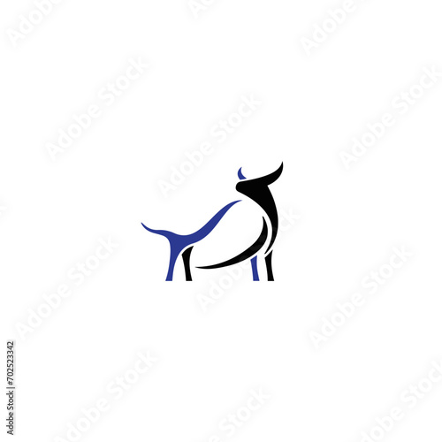Bull silhouette , monochrome logo, symbol of the year in the Chinese zodiac calendar. Vector illustration of a standing horned ox or a black angus isolated on a white background