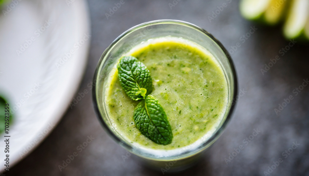 Fresh green smoothie in glass, ideal morning detox drink, healthy lifestyle concept, vibrant colors, nutritious beverage Fresh green smoothie in glass, ideal morning detox drink, healthy lifestyle concept, vibrant colors, nutritious beverage
