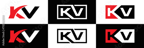 KV logo. KV set , K V design. White KV letter. KV, K V letter logo design. Initial letter KV letter logo set, linked circle uppercase monogram logo. K V letter logo vector design. 