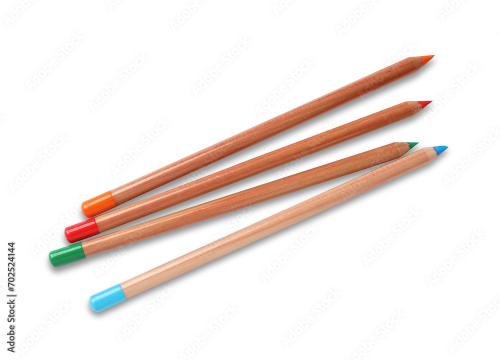 Colorful pastel pencils isolated on white, top view. Drawing supplies Colorful pastel pencils isolated on white, top view. Drawing supplies