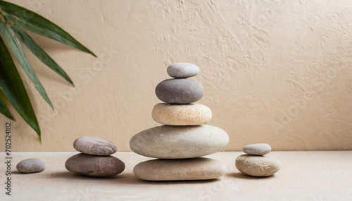 Tranquil stack of pebbles  symbolizing balance and peace in spa setting