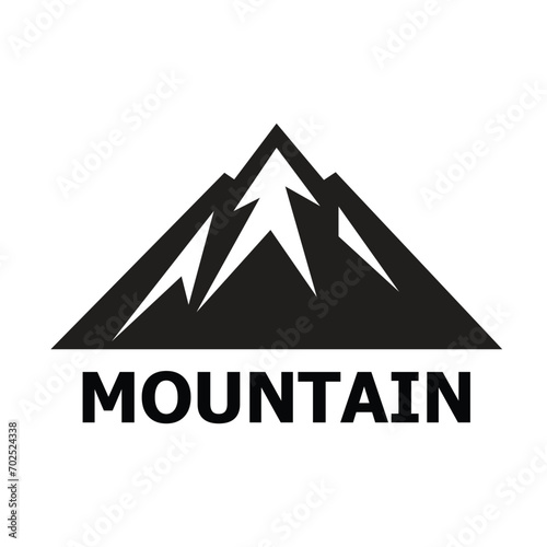 A logo of a mountain silhouette in black and white, using flat design style