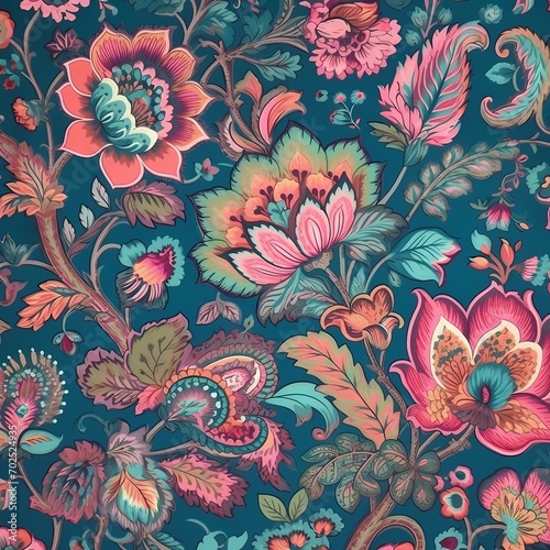 bright color jacobean pattern photo