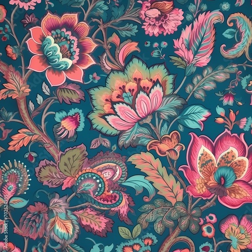 bright color jacobean pattern photo