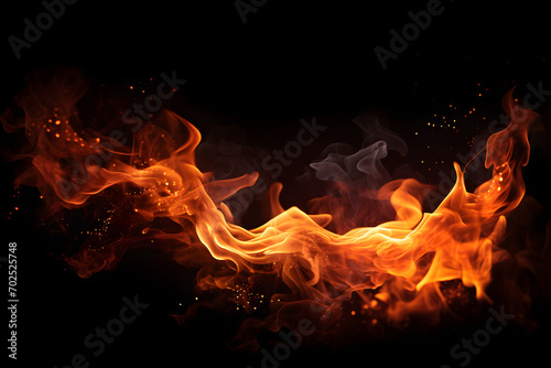 Fire on black background.Fire flames.Fire flame isolated on black isolated background Beautiful yellow  orange and red and red blaze fire flame texture style.burning fire flame