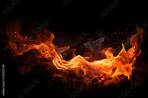 Fire on black background.Fire flames.Fire flame isolated on black isolated background Beautiful yellow, orange and red and red blaze fire flame texture style.burning fire flame