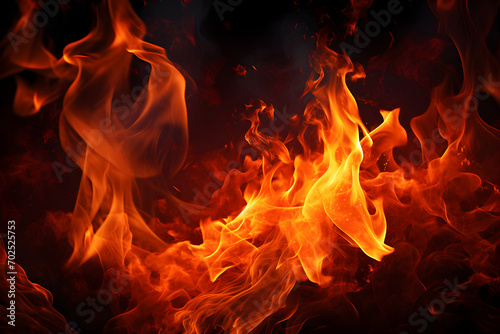 Fire on black background.Fire flames.Fire flame isolated on black isolated background Beautiful yellow, orange and red and red blaze fire flame texture style.burning fire flame