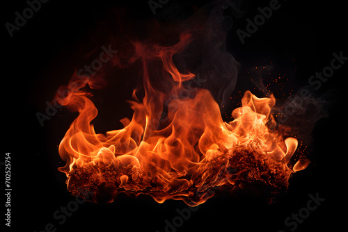 Fire on black background.Fire flames.Fire flame isolated on black isolated background Beautiful yellow, orange and red and red blaze fire flame texture style.burning fire flame