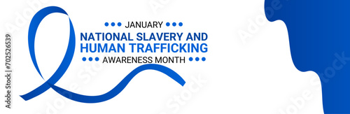National Slavery and human trafficking prevention month is observed every year in January, to raising awareness about the different forms of human trafficking, also known as modern slavery. vector
