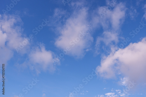 Clear blue sky background with a few white clouds