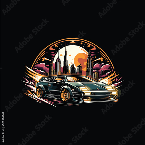 CAR IN CITY ILLUSTRATION LOGO VECTOR