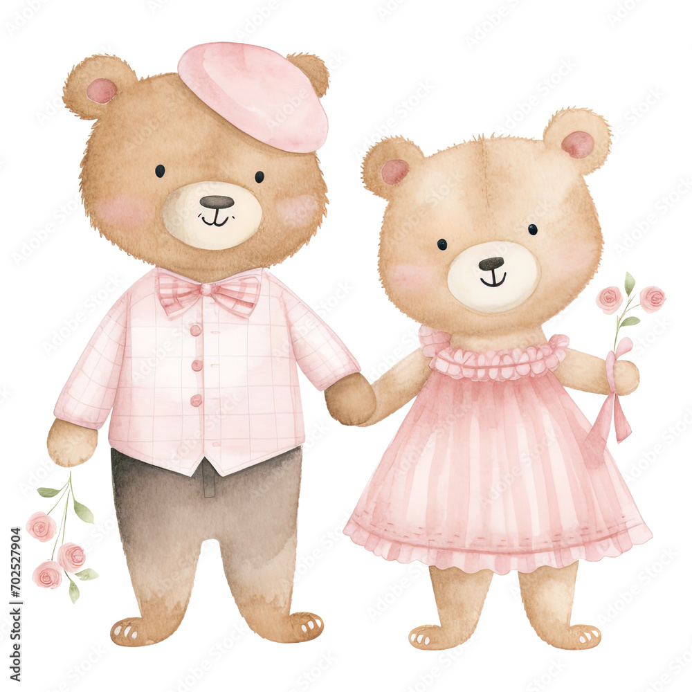 Romantic Teddy Bear Couple - Cute Pink Clipart for Valentine Romantic Teddy Bear Couple - Cute Pink Clipart for Valentine