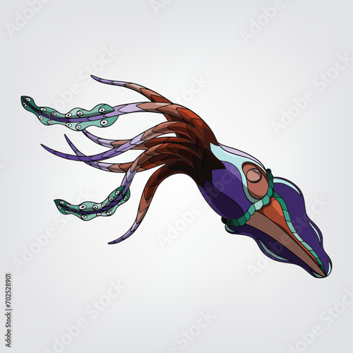 Vector illustration of isolated cartoon squid