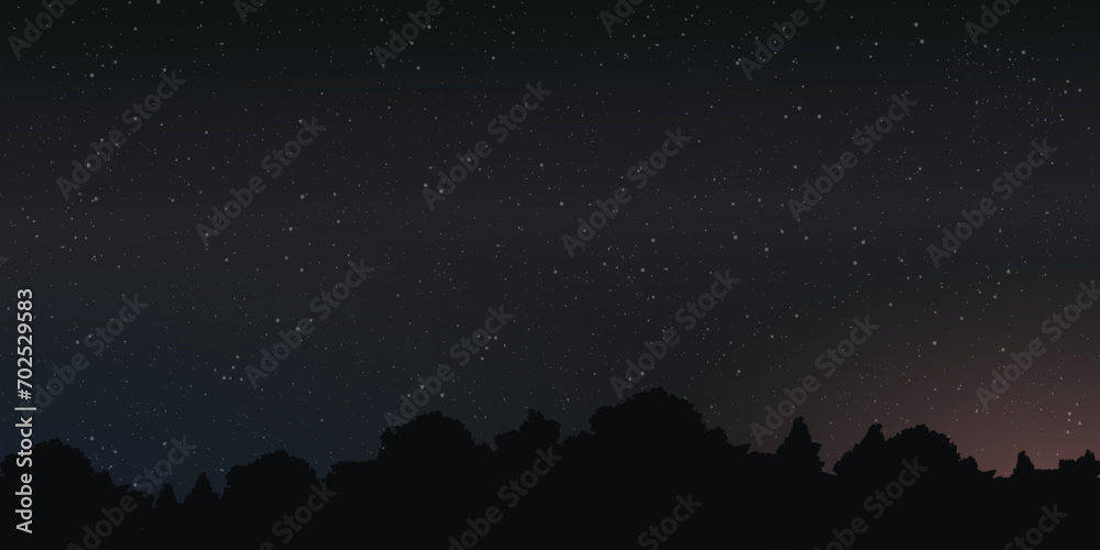 Night sky with a lot of star background have silhouette forest forground vector illustration.
