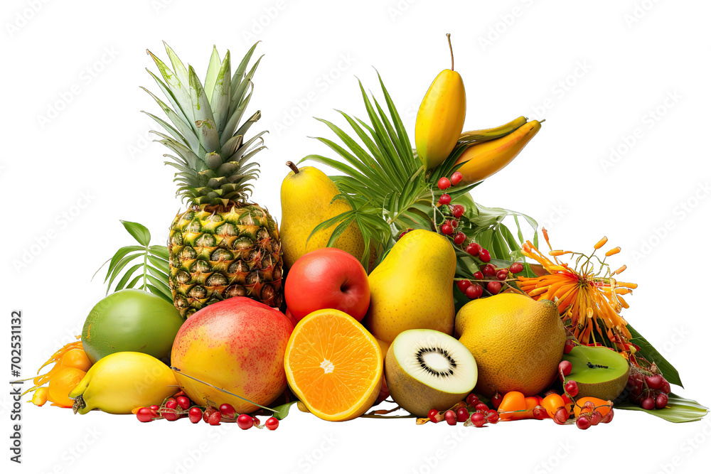 tropical fruits isolated on transparent background 
