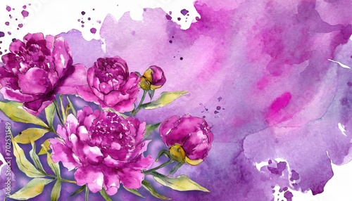 The hand painted purple color watercolor flowers wallpaper for design.