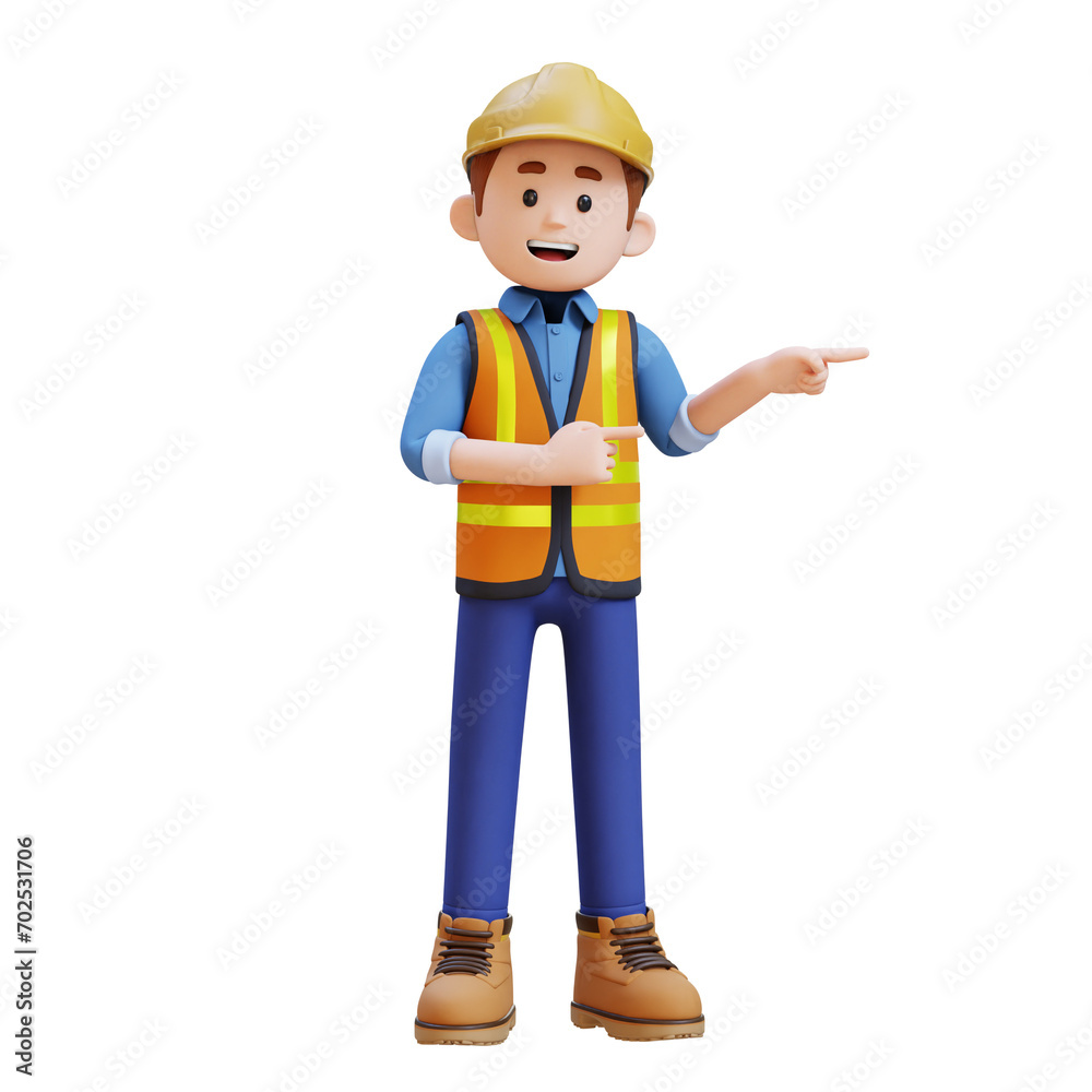 3D Construction Worker Character Pointing to the Left Pose 3D Construction Worker Character Pointing to the Left Pose