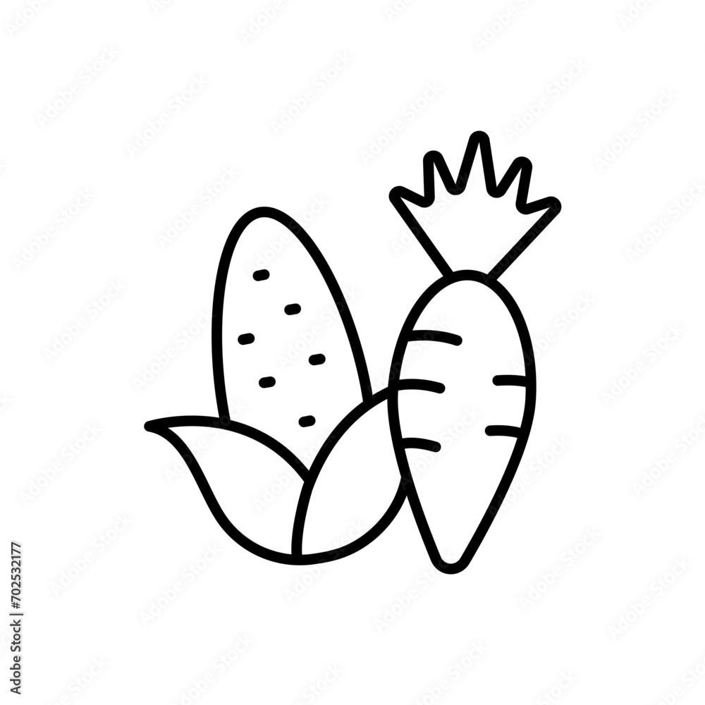 Vegetable outline icons, minimalist vector illustration ,simple transparent graphic element .Isolated on white background