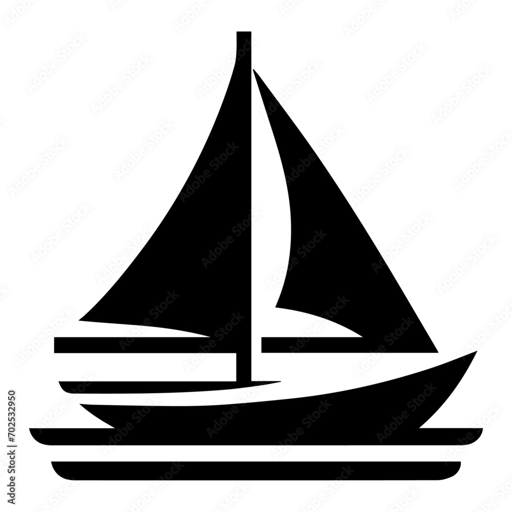 minimal Sailboat icon vector art illustration black color, black color silhouette, white background
