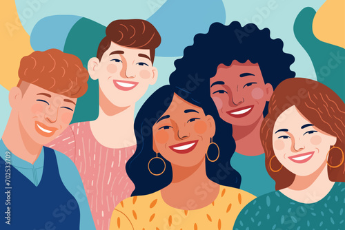 人種的平等, 男女平等, 多文化社会,多様な文化を持つ男性と女性の顔のイラスト