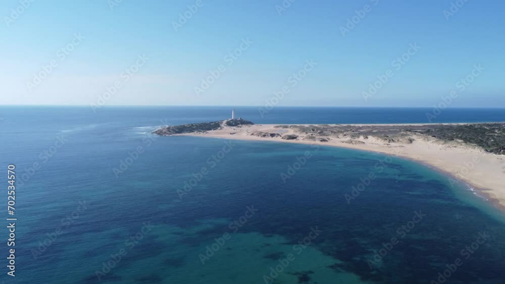 amazing view of the lighthouse of canos de meca, by drone amazing view of the lighthouse of canos de meca, by drone
