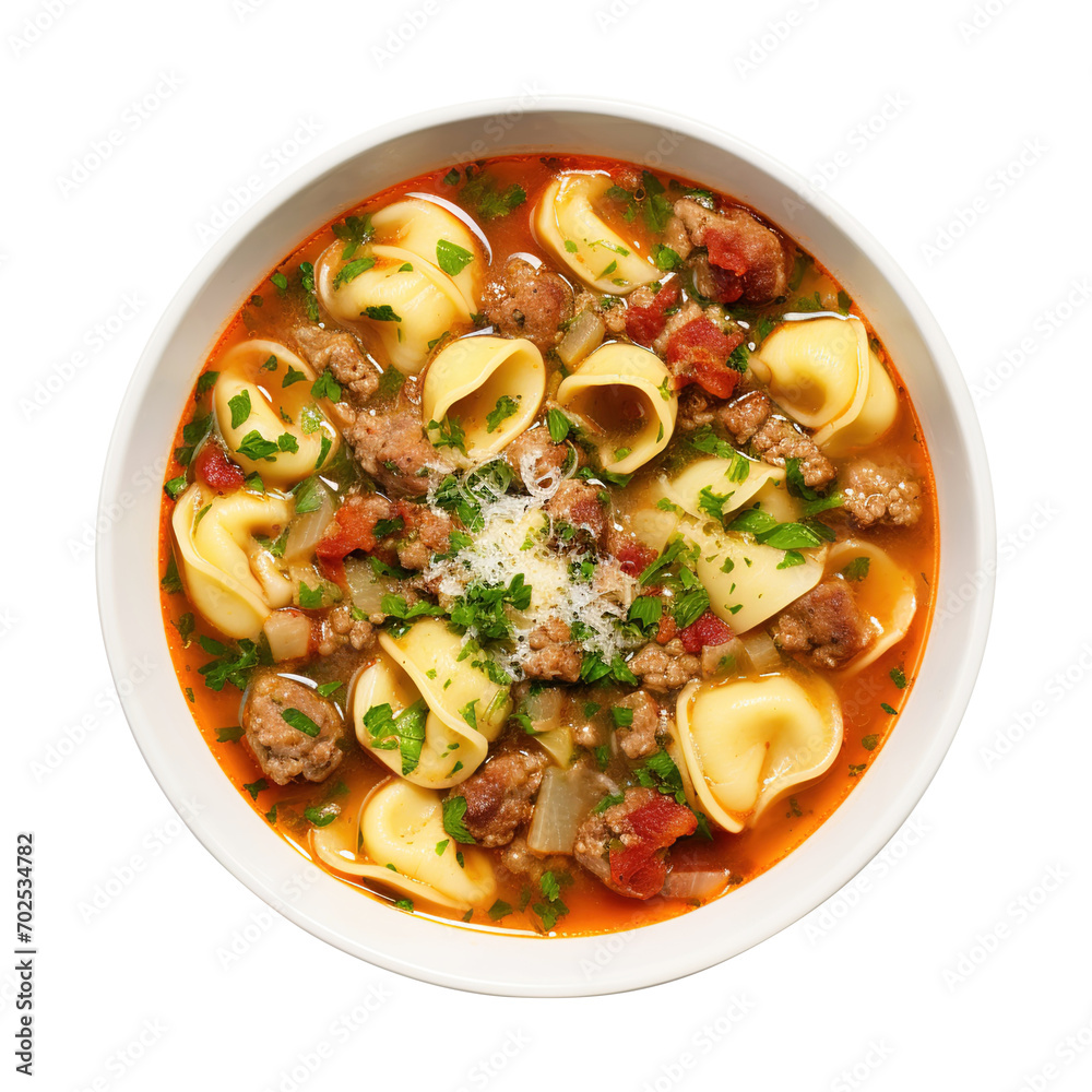 tortellini soup with italian sausages isolated on transparent background Remove png, Clipping Path, pen tool tortellini soup with italian sausages isolated on transparent background Remove png, Clipping Path, pen tool