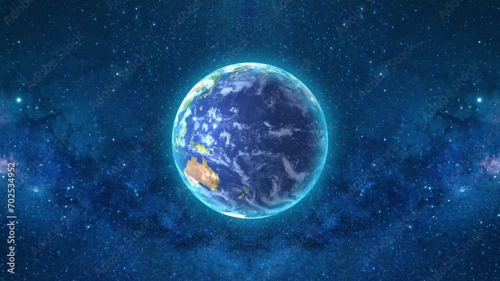 Seamless loop footage of planet earth whole round 3D orbital rotation with full of stars background. 360 degree spinning globe sphere with realistic geography.