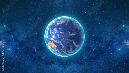 Seamless loop footage of planet earth whole round 3D orbital rotation with full of stars background. 360 degree spinning globe sphere with realistic geography. photo