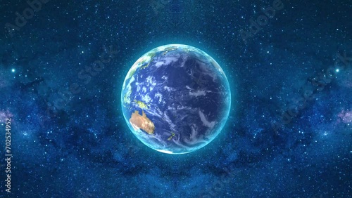 Seamless loop footage of planet earth whole round 3D orbital rotation with full of stars background. 360 degree spinning globe sphere with realistic geography.