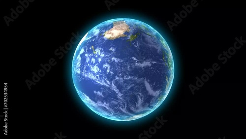Seamless loop footage of planet earth whole round 3D orbital rotation with black background. 360 degree spinning globe sphere with realistic geography. photo