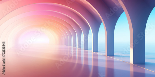 Series of archways displaying a rainbow gradient create an illusion of infinite Fototapet