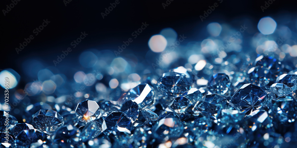 Sparkling diamonds and glitter against a deep blue background - obrazy, fototapety, plakaty 