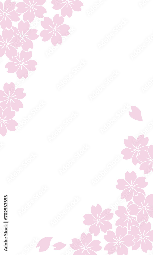 ピンクの桜の花と花びらのフレーム