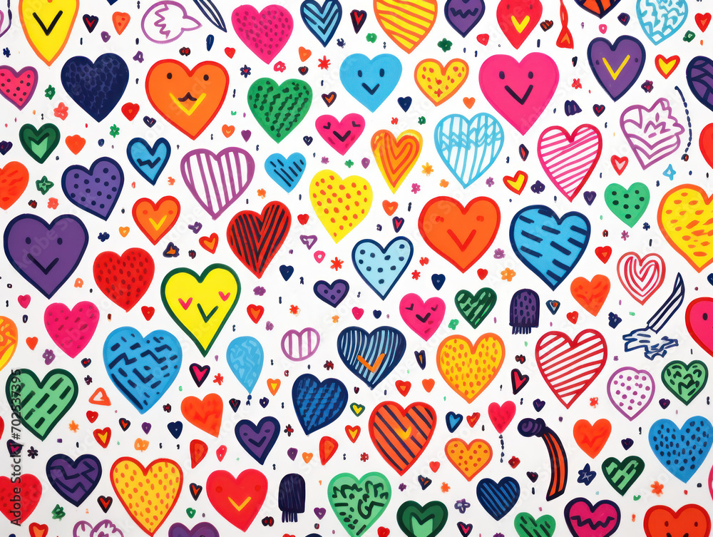 Playful and hand-drawn background with rainbow doodles, hearts, and inclusive symbols Playful and hand-drawn background with rainbow doodles, hearts, and inclusive symbols