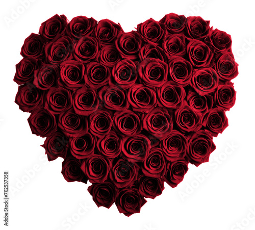 Isolated heart shape with red roses. Garnet flower love heart on transparent background. Generative AI.