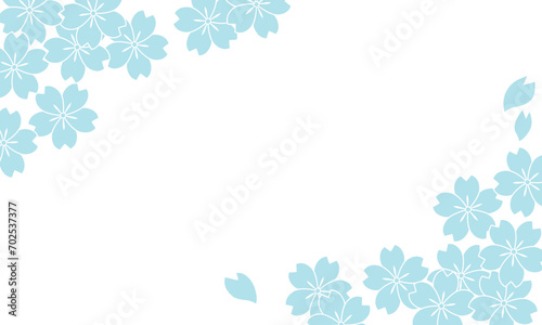 ブルーの桜の花と花びらのフレーム