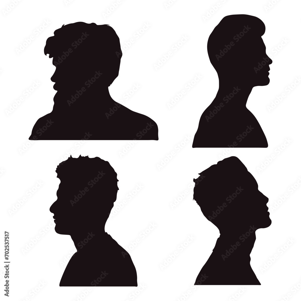 Set of Man Head Silhouette. Isolated On White Background. Vector Illustration.