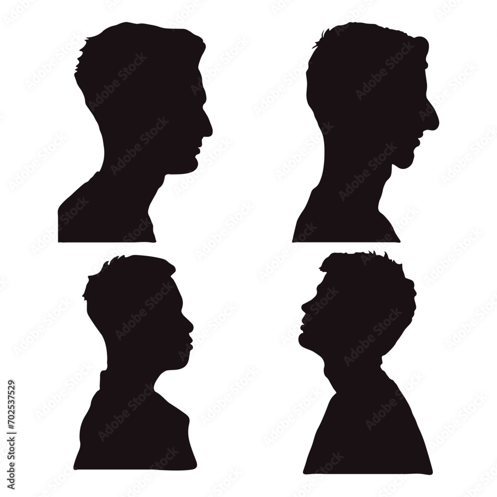 Set of Man Head Silhouette. Isolated On White Background. Vector Illustration.