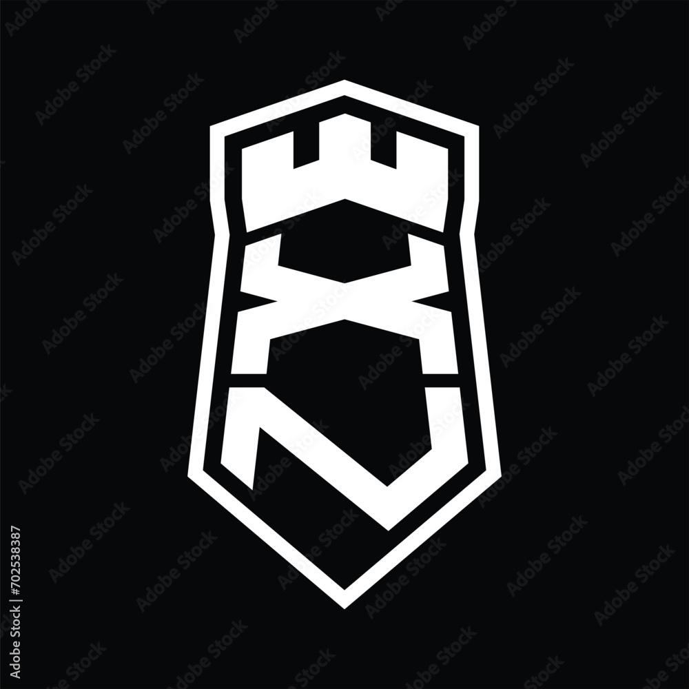 XN Letter Logo monogram hexagon shield shape up and down with crown castle isolated style design XN Letter Logo monogram hexagon shield shape up and down with crown castle isolated style design