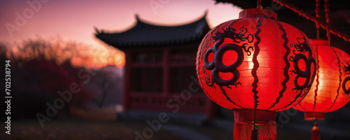Red lantern on Chinese house