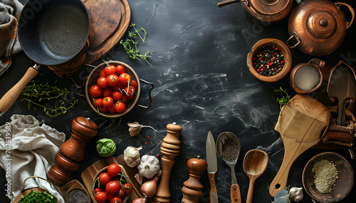 Flat lay composition of Kitchen utensils