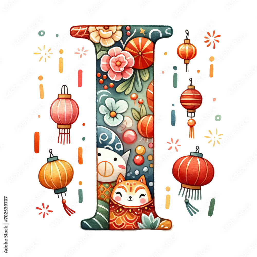 chinese alphabet, chinese number, chinese clipart, water color clipart