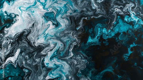 blue and black abstract colorful psychedelic organic liquid paint ink marble texture background. dark fluent surface wave motion mix random pattern. creativity flow painting coincidence concept.