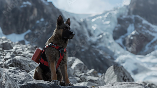 Mountain Rescue Dog In Ammunition. Animals Day, Pets Day, International Rescue Day, Generative AI