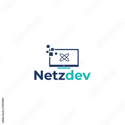 netz dev logo design vector monito pc computer
